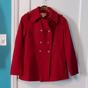 Michael Kors red wool jacket M peacoat double breasted buttons